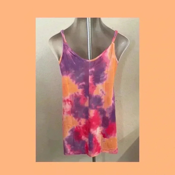 🆕Pink Colorful Tie Dye Trendy U Neck Swing Mini Dress S🆕 - Picture 3 of 5
